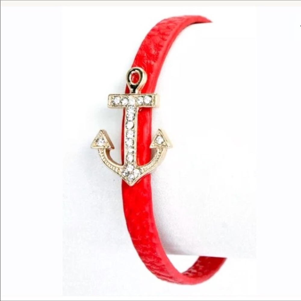 Red & gold nautical beach anchor bracelet
